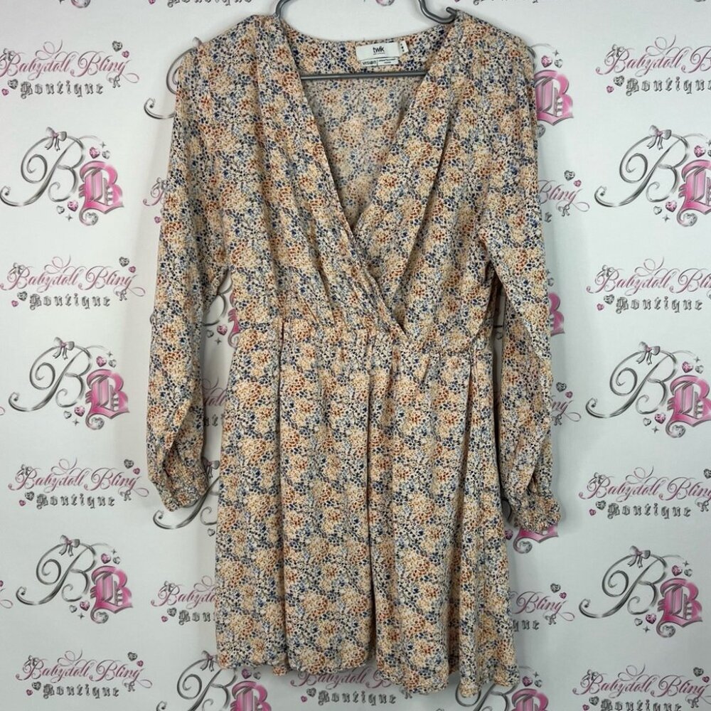 Twik dress flowers floral milkmaid Long Sleeve Floral Dress - Cream and Blue